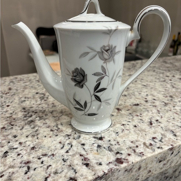 Elegant Rosamor Noritake White and Gray Floral Coffee Pot in Preloved Condition